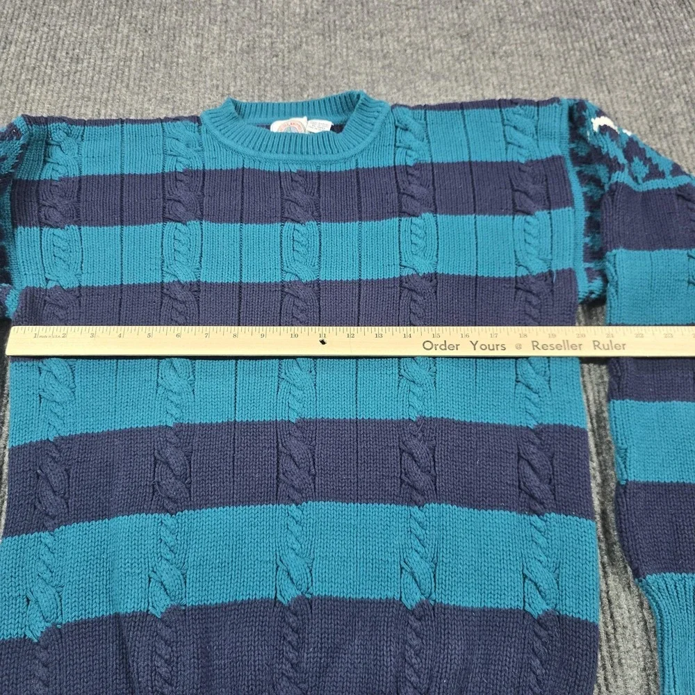 Cape Isle Knitters Sweater Mens Large Blue‎ Cable Knit Stripe Cotton Pullover
